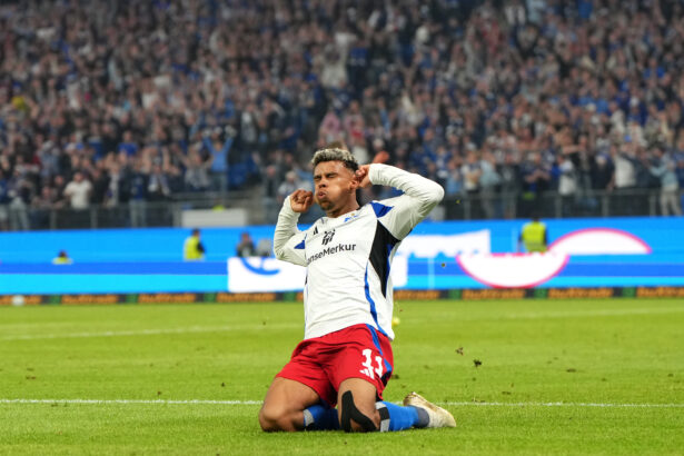 Ransford Königsdörffer bejubelt das 5:1 gegen Ulm.